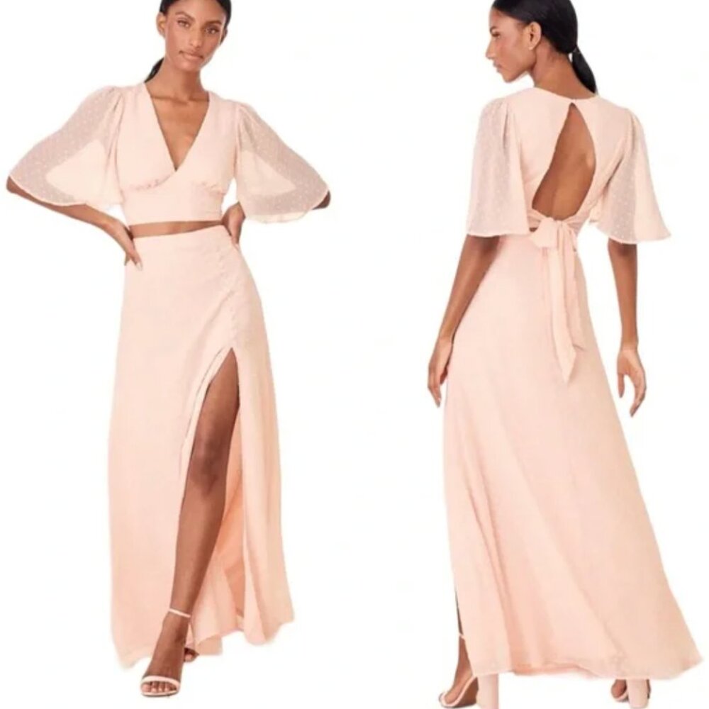 NEW Lulu’s Save Your Love for Me Swiss Dot Two Piece Maxi Dress Blush Size M